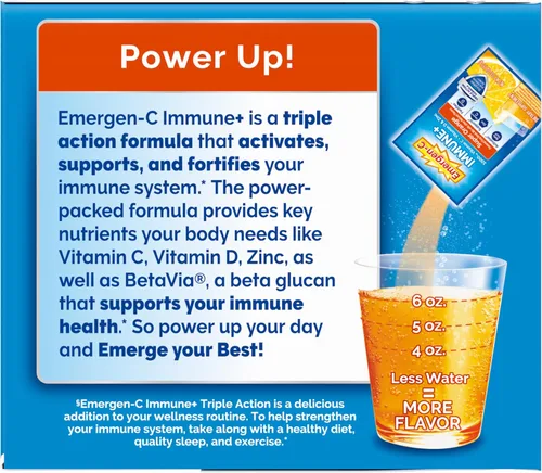 Miniatura 8 de Emergen-C Immune+ Polvo de apoyo inmunológico de triple acción, BetaVia (R), 1000 mg de vitamina C, vitaminas B, vitamina D y antioxidantes, súper