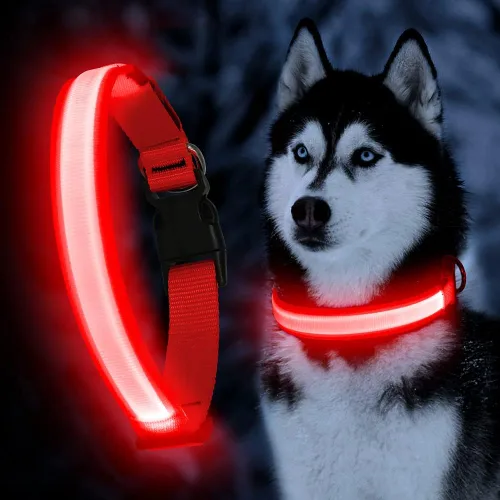 Miniatura 8 de YFbrite Collar de perro LED ajustable ultraligero, collares de perro con luz recargable que brilla en la oscuridad, collares de visibilidad y Verde