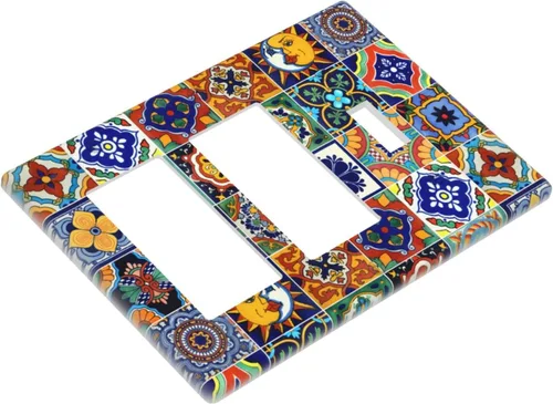 Miniatura 3 de Talavera - Azulejos mexicanos con 1 palanca, 2 placas de pared, placas de pared para decorar tomas de corriente, placa de interruptor decorativa