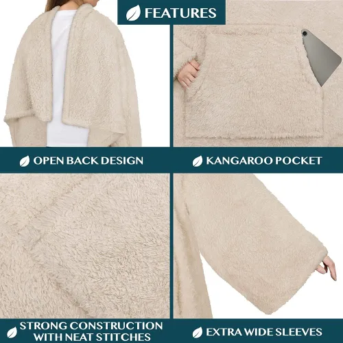 Miniatura 3 de PAVILIA Manta Esponjosa con Mangas para Adultos, Manta Vestible de Felpa Suave y Difusa, Forro Polar Sherpa con Mangas y Bolsillo, Regalos Cálidos