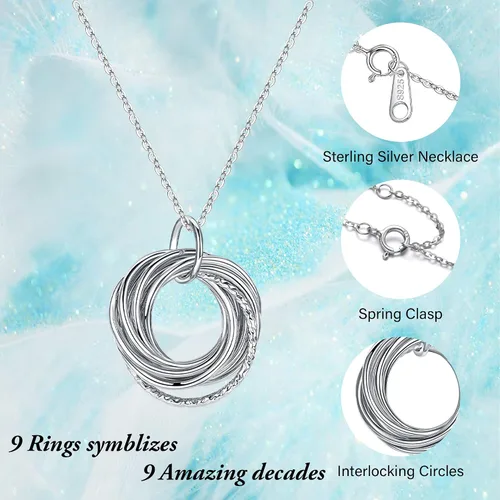 Miniatura 7 de PAERAPAK Regalos de cumpleaños para mujer, collar de cadena de plata de ley, collar de círculos de 30, 40, 50, 60, 70, 80, 90, collar de cumpleaños