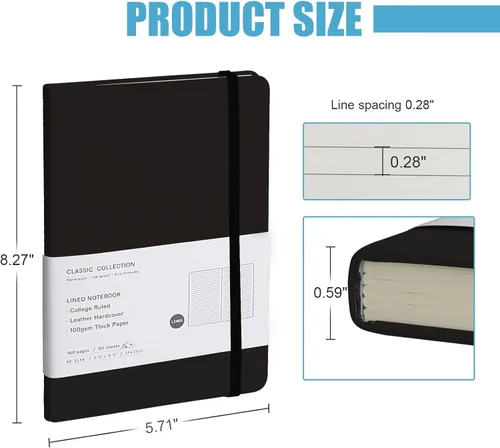 Miniatura 2 de Cuaderno rayado con tapa dura para hombres y mujeres – Cuadernos para escribir, trabajo, escuela, hogar y notas diarias, 160 páginas – Tamaño A5