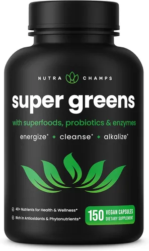 Cápsulas orgánicas Super Greens – Suplemento diario de frutas y verduras – 150 pastillas de superalimentos verdes y rojos – más de 40 frutas y