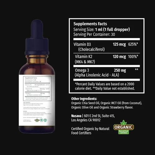 Miniatura 8 de NUSAVA Paquete de gotas líquidas D3 K2 con sabor a fresa y gotas líquidas D3 K2 con sabor a vainilla, potentes vitaminas líquidas para corazón