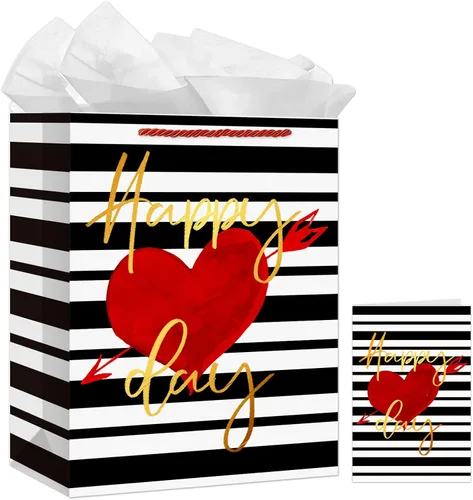 FaCraft Bolsas grandes de regalo para el día de San Valentín con asas para novio y niños, bolsa de regalo de corazón para aniversario, bodas,