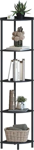 Miniatura 8 de SUNMORY Estante esquinero de 5 niveles, estantes industriales de esquina de 65 pulgadas para decoración de sala de estar, estantería de esquina