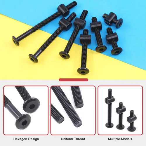 Miniatura 4 de Hilitchi M6 140 piezas de tornillos de cabeza hexagonal negra, tornillos, tuercas de barril, kit surtido de accesorios para cuna, cama de bebé