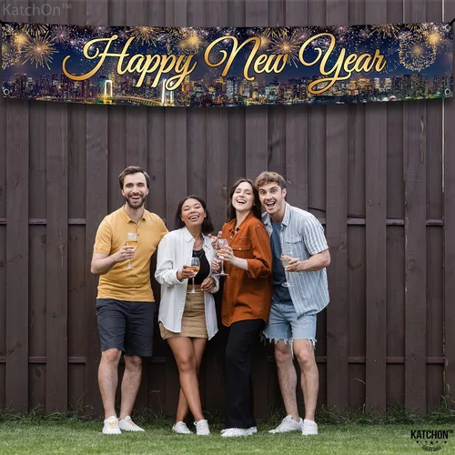 Miniatura 6 de KatchOn Cartel de Feliz Año Nuevo 2025, extragrande, 120 x 20 pulgadas Suministros para fiestas de Nochevieja 2025, decoraciones nuevas 2025