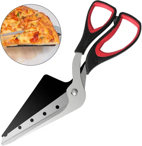 Miniatura 8 de Asdirne Tijeras para pizza, cortador de pizza, hoja desmontable ultra afilada con bandeja, agarre ergonómico de TPR suave, 10.3 pulgadas, negro