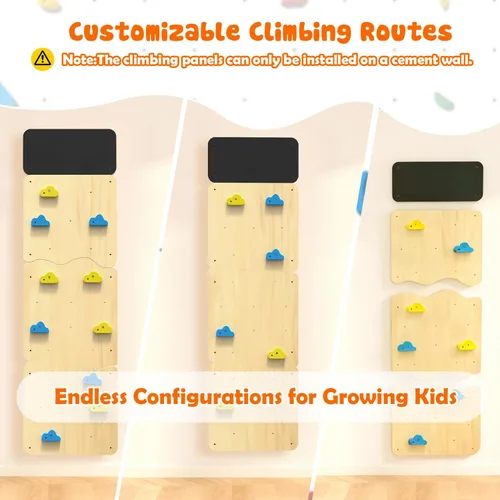 Miniatura 5 de Pared de escalada de madera, paneles de pared de escalada para niños con 12 soportes de roca, juguete de escalada Montessori para sala