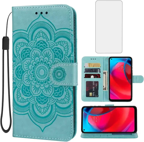 Funda tipo cartera para Moto G Stylus 5G 2021 y Motorola G Stylus 5G 2021 con protector de pantalla de vidrio templado, funda de cuero con tapa para