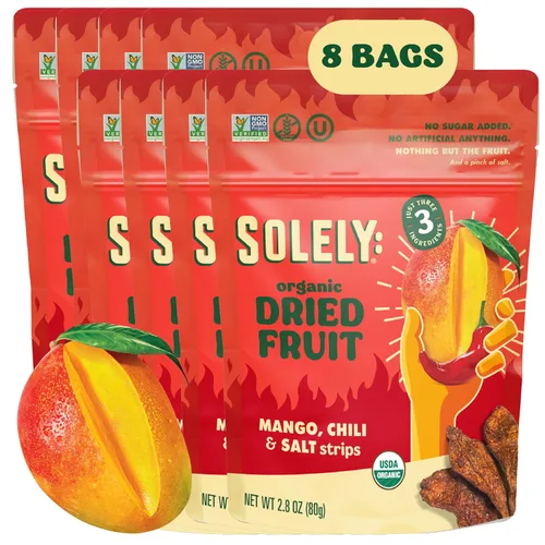 Miniatura 5 de SOLELY Tiras de mango seco orgánico con chile y sal, 2.8 onzas Tres ingredientes Vegano Sin OMG Sin azúcar añadido