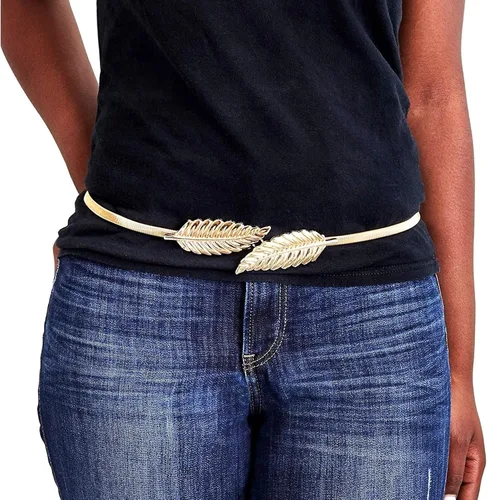 Miniatura 4 de Juvale Cinturones de cintura metálicos elásticos y ajustados, cinturones de metal dorado y plateado de dos tonos para mujer con patrón de hojas