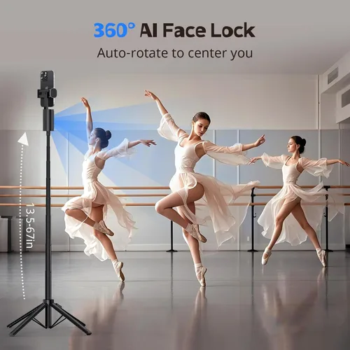 Miniatura 3 de UBeesize Trípode de seguimiento facial automático de 67 pulgadas con rotación de 360°, soporte para teléfono inteligente con control remoto, palo
