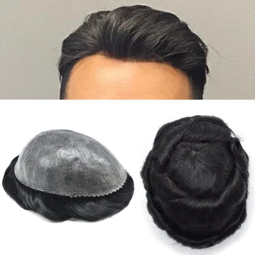 Miniatura 77 de Toupee - Sistema de reemplazo de cabello humano para hombre, 0.004 in, inyectado, piel de polietileno, piezas de pelo para hombre, 6 x 8 pulgadas