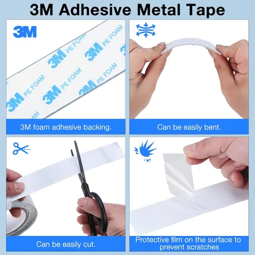 Miniatura 7 de Cinta adhesiva de metal para imanes, (1.4 pulgadas de ancho x 10 pies de largo) Rollo de tira de metal blanco flexible, cinta ferrosa blanca