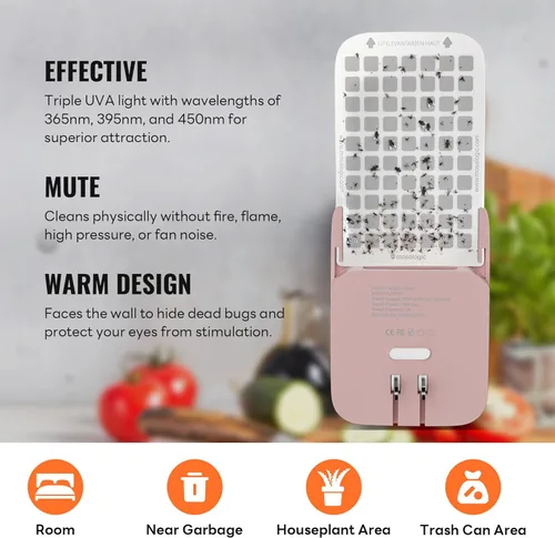 Miniatura 5 de Mosalogic - Trampa para moscas y otros insectos enchufable, mata moscas de la fruta, atrapamoscas, atrapapolillas, atrayente UV, para 93 m² de Rosa