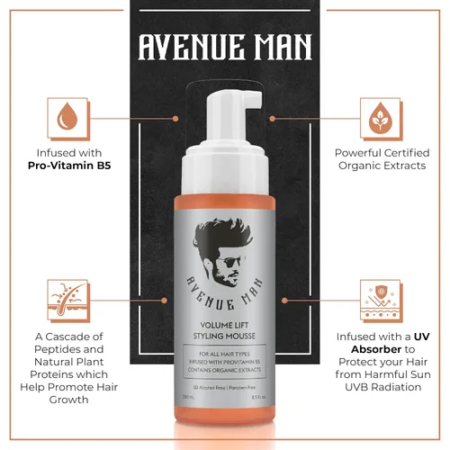 Miniatura 2 de Avenue Man Volume Lift Mousse – Espuma para el cabello de 5.07 onzas con aceite de argán, proteína de seda y vitamina E para mayor fuerza, grosor
