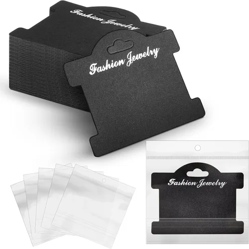Fulmoon 100 tarjetas de exhibición de pulseras para vender joyas de 3.94 x 2.83 pulgadas, tarjetas colgantes con bolsas de 4.33 x 5.51 pulgadas para