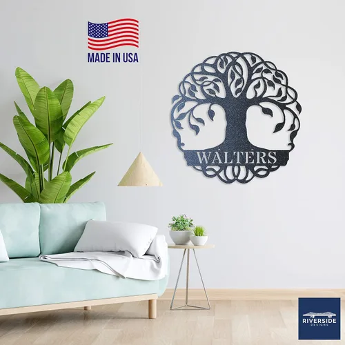 Miniatura 6 de Riverside Designs Cartel de decoración de pared con monograma de árbol de la vida, personalizado, para pared, resistente y resistente al agua