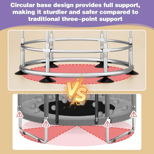 Miniatura 3 de Trampolín de 60 pulgadas para niños, trampolín para bebés y niños pequeños de fondo redondo antivuelco con aro de baloncesto, minitrampolín