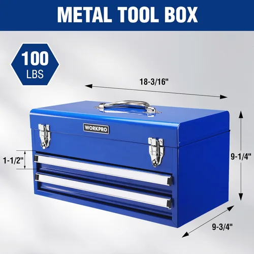 Miniatura 2 de WORKPRO Caja de herramientas con cajones, 18 pulgadas con 2 cajones y 1 almacenamiento superior, caja de herramientas portátil con pestillo de metal