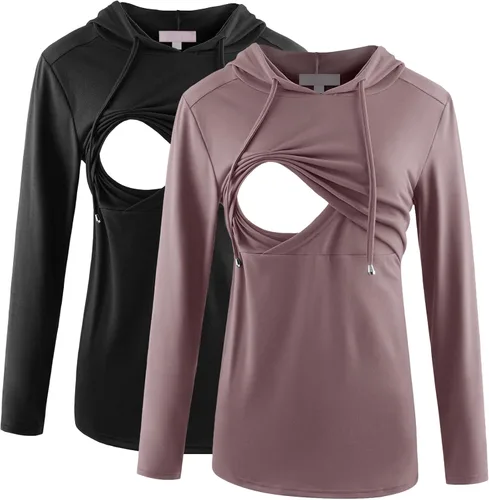 Miniatura 69 de Bhome Camisa de lactancia de manga larga con capucha para lactancia materna