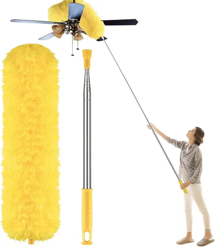 Miniatura 8 de Plumeros para limpiar ventilador de techo alto, plumero de microfibra de plumas Newliton con poste de extensión telescópico de 30" a 100", plumero
