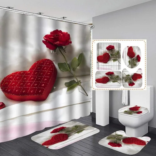 Miniatura 12 de Ochine Juego de cortinas de ducha para el día de San Valentín, cortina de ducha romántica con corazón de amor para decoración de baño