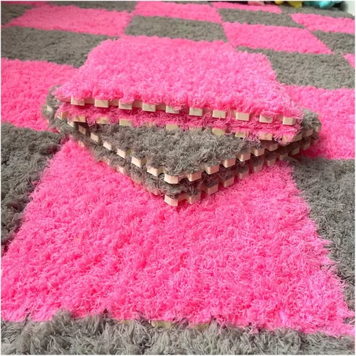 Miniatura 17 de Tapete de espuma de felpa gruesa que se entrelaza, 24 piezas de 12 x 12 pulgadas, tapete cuadrado esponjoso de espuma de rompecabezas con bordes