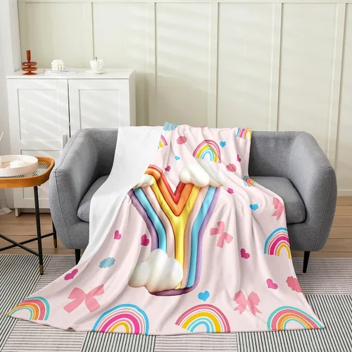Miniatura 32 de Erosebridal Rainbow English Alphabet Fleece Throw Blanket 40"x50" - Ultra-Soft for Couch Sofa Bed,Cartoon Letters Flannel Blanket,Love Hearts Fuzzy