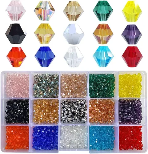 Miniatura 15 de Cuentas de vidrio de bicono de 0.394 pulgadas para hacer joyas, 300 piezas de forma facetada, cuentas espaciadoras de cristal coloridas, surtidos