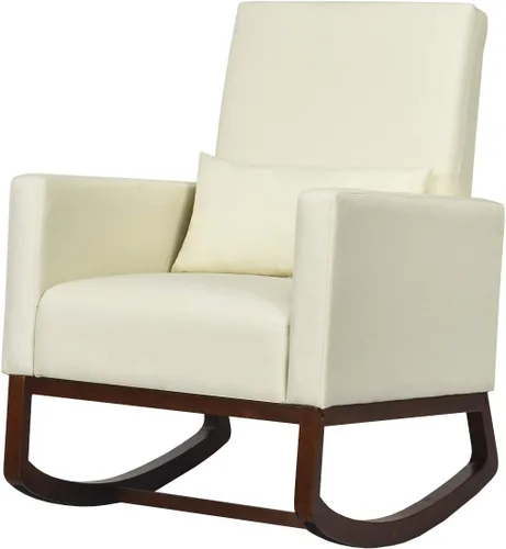 DORTALA Mecedora tapizada de tela 2 en 1 con almohada beige