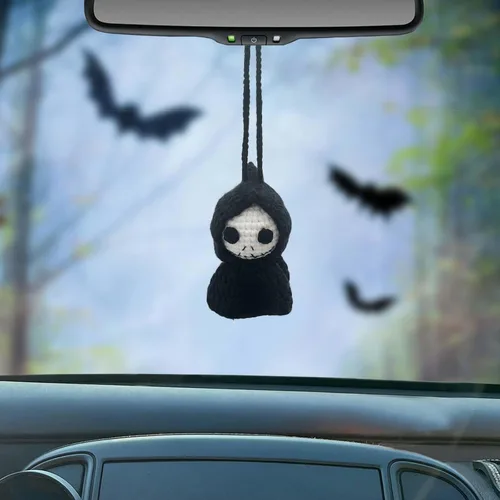 Decoración de Halloween para el espejo retrovisor del automóvil, accesorios de espejo retrovisor de ganchillo, adorno colgante para espejo de