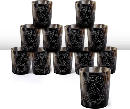 Miniatura 20 de Handicrafts Home Juego de 4 vasos de chupito hechos a mano, patrón entrecruzado de 6.5 onzas, chupitos de whisky vikingo naturales para cócteles