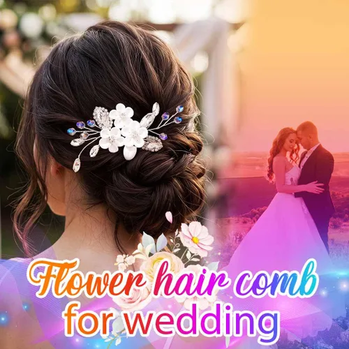 Miniatura 4 de Catery Peine para el cabello de boda con diseño de flores para novia, color plateado, pequeño peine lateral azul, accesorios de joyería para mujeres