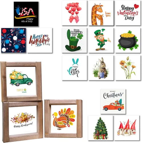 Miniatura 10 de Juego de 48 letreros intercambiables para decoración de bandeja escalonada, para otoño, invierno, primavera, verano, decoración de estantería