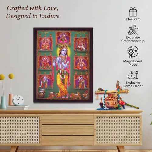 Miniatura 5 de SANVIKA Krishna - Marco de fotos para pared, decoración de pared de Krishna, decoraciones hindúes para los dioses, fotos de dios hindúes con marcos
