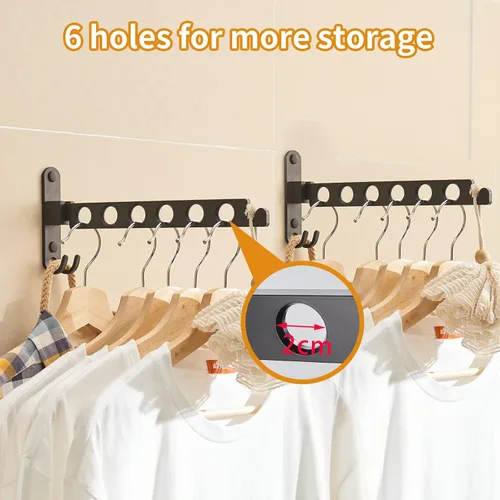 Miniatura 5 de JOOM Percha retráctil plegable para colgar en la pared, organizador de almacenamiento de ropa, colgador de ropa para lavandería, perchero resistente