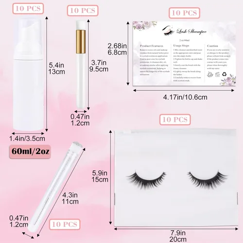 Miniatura 2 de Kit de limpieza de extensiones de pestañas para clientes, 10 cepillos de pestañas, 10 cepillos de limpieza de pestañas con tubos, 10 botellas