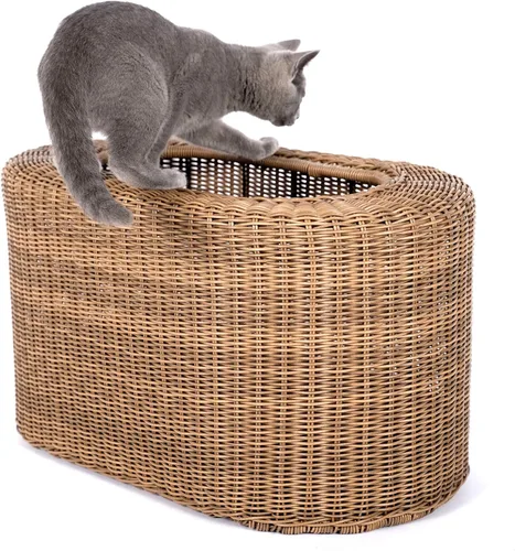 Miniatura 3 de Divertida casa apilable de mimbre para gatos, casa interactiva de ratán para gatos de interior, para gatos de interior, entrada de casa