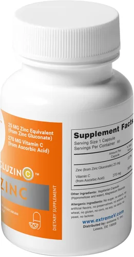 Miniatura 4 de GluzinC Suplemento de zinc y vitamina C 25 mg de gluconato de zinc + 270 mg de ácido ascórbico Nutrientes inmunes diarios 60 cápsulas vegetales