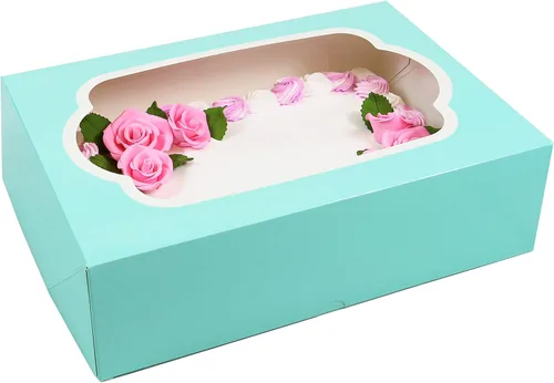 Miniatura 8 de Global Sugar Art Caja para pastel de 10 hojas con ventana, resistente, autoemergente (14 x 10 x 4 pulgadas, rayas blancas y negras)