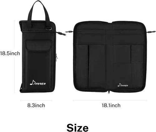 Miniatura 2 de Donner - Porta baquetas de gran capacidad con espesor, bolsa para baquetas, colgante y portátil para baquetas, cepillos y mazos, hasta 12 pares
