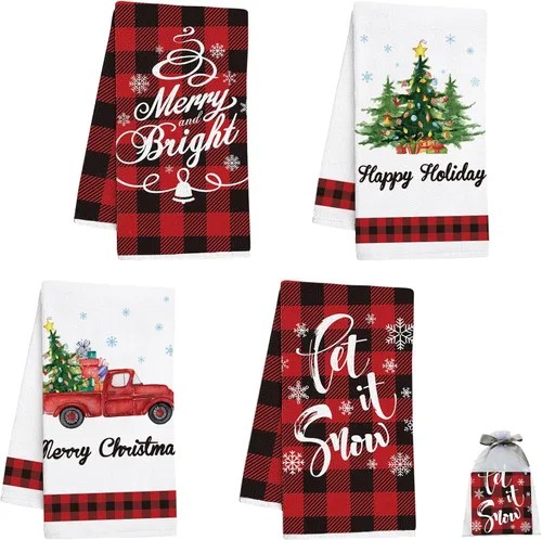 Miniatura 11 de Nialnant Juego de 4 paños de cocina de Navidad para cocina y baño, regalos de inauguración de la casa, decoración de Navidad para cocina, 16 x 23.6