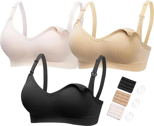HOFISH Brasier de lactancia para lactancia materna, bralette inalámbrico con almohadillas, extensores y clips, paquete de 3 unidades S-XXL