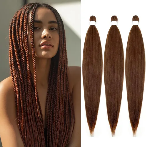 Miniatura 39 de Extensiones de cabello trenzado preestiradas para mujer, trenzas de caja, suave, sintético, sin nudos, textura Yaki, ajuste de agua caliente