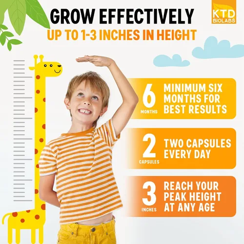 Miniatura 5 de Paquete de 2 cápsulas de apoyo al crecimiento de la altura para niños, fórmula de desarrollo diario con calcio, vitamina D3 y zinc, apoyo óseo