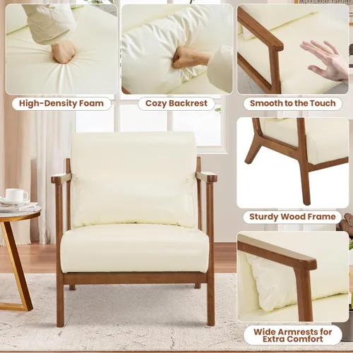 Miniatura 6 de MOJAY Silla Decorativa Moderna con Otomano, Sillón de Salón Tapizado en Cuero Sintético para Dormitorio, Balcón, Recepción
