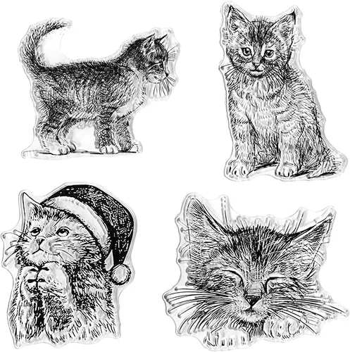 Hying Sellos transparentes de gatos navideños para hacer tarjetas, álbumes de recortes, manualidades, decoraciones de invierno, sellos de fondo de